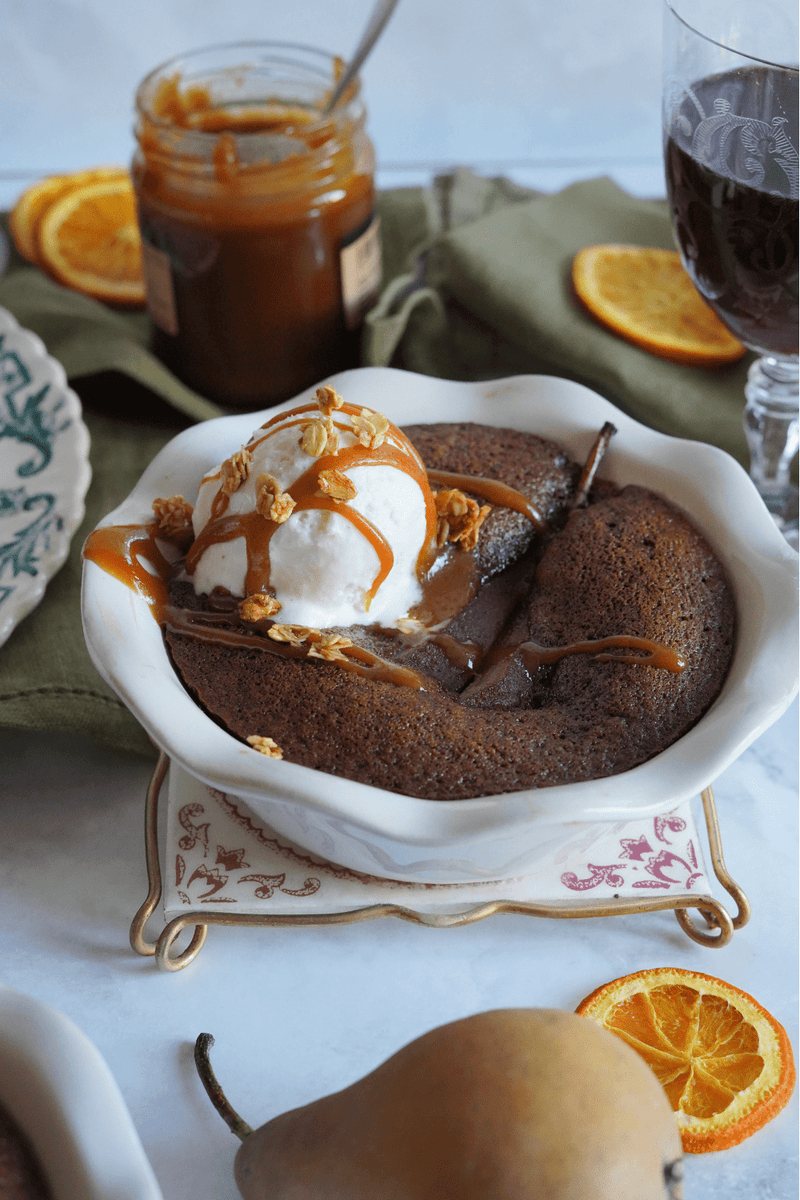 Poached Pear Gingerbread Cakes