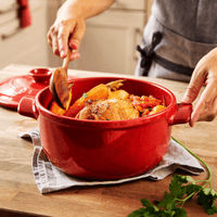 Round Dutch Oven Cookware Emile Henry USA Burgundy 2.6 qt.