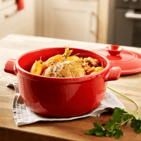 Round Dutch Oven Cookware Emile Henry USA Burgundy 2.6 qt.