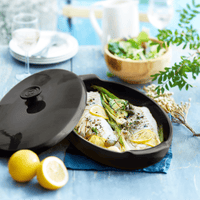 Oval Covered Baker / Fish Steamer Ovenware Emile Henry USA Charcoal