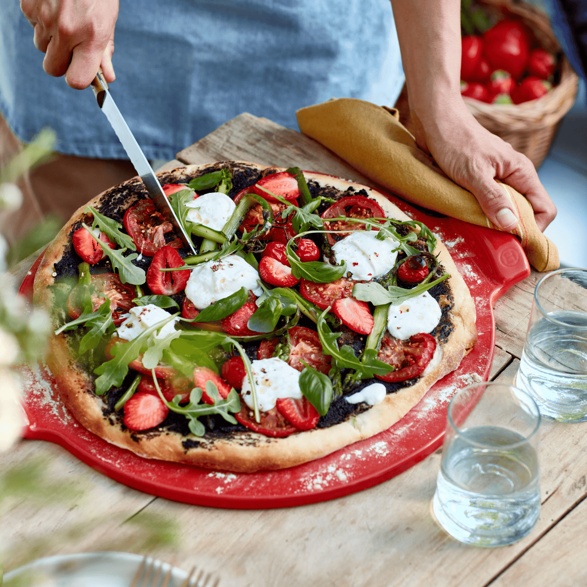Smooth Pizza Stone On The Barbeque Emile Henry USA Burgundy