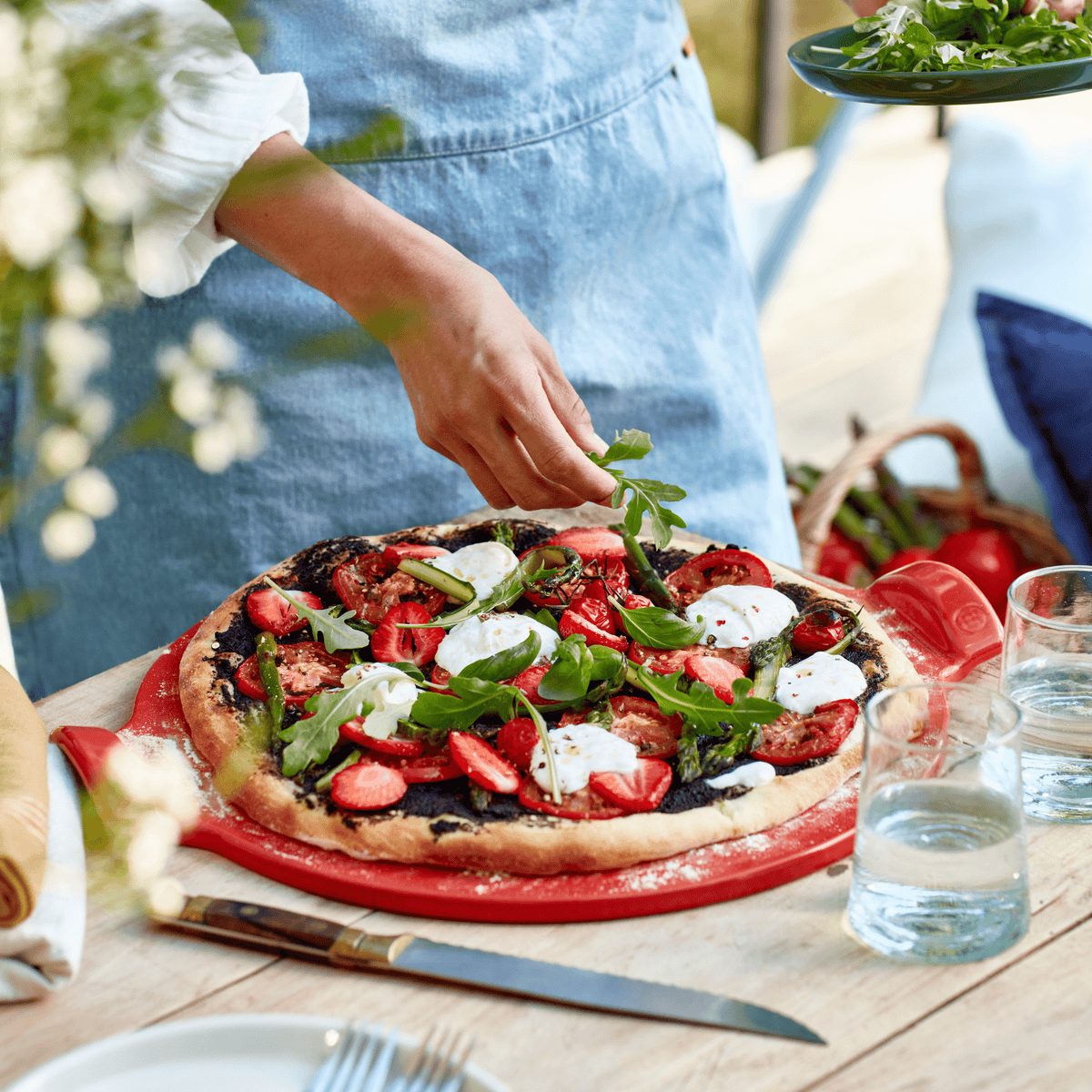 Smooth Pizza Stone On The Barbeque Emile Henry USA Burgundy