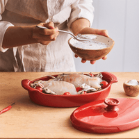 Oval Covered Baker / Fish Steamer Ovenware Emile Henry USA Burgundy