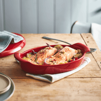 Oval Covered Baker / Fish Steamer Ovenware Emile Henry USA Burgundy