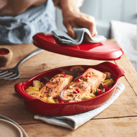 Oval Covered Baker / Fish Steamer Ovenware Emile Henry USA Burgundy