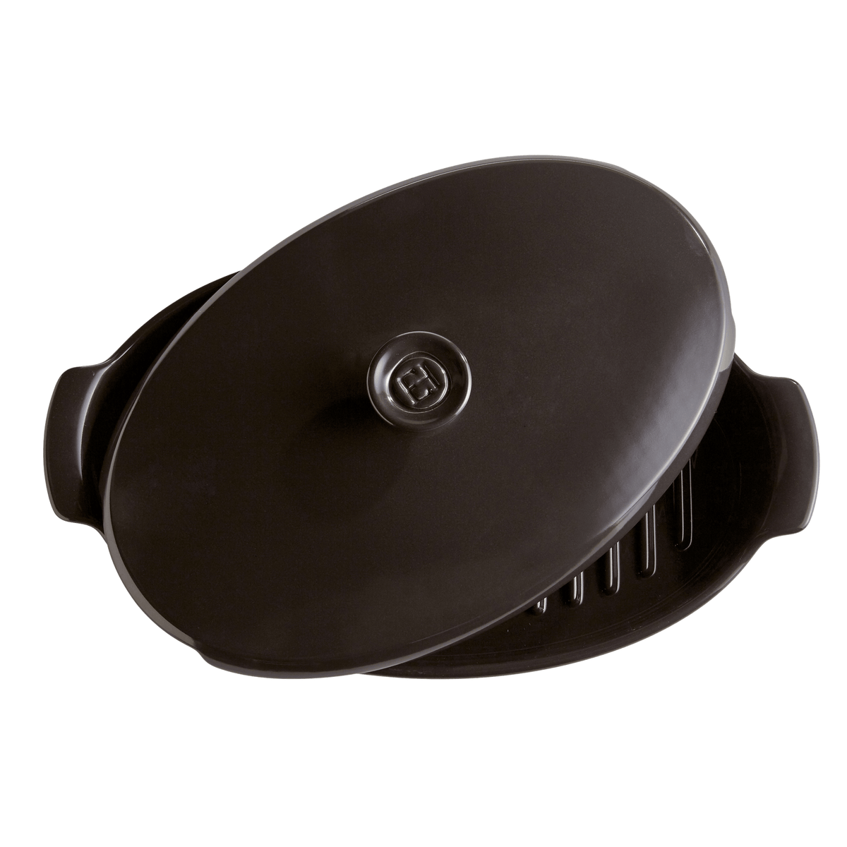 Oval Covered Baker / Fish Steamer Ovenware Emile Henry USA Charcoal