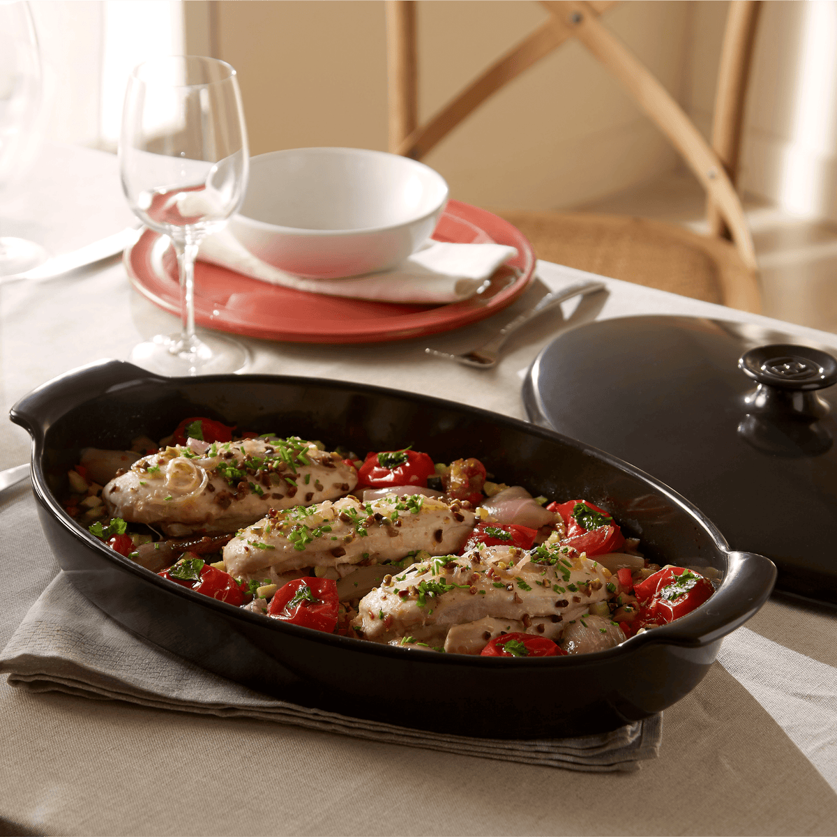 Oval Covered Baker / Fish Steamer Ovenware Emile Henry USA Charcoal