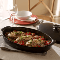 Oval Covered Baker / Fish Steamer Ovenware Emile Henry USA Charcoal