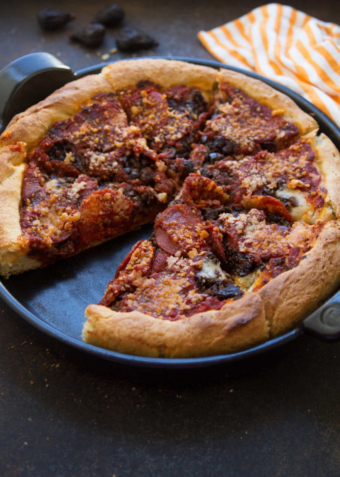 Pepperoni Deep Dish Pizza with Figs + Olives by Valley Fig Growers