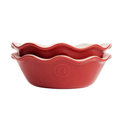 Emile Henry Made in France Ruffled Pie Dish 10.5 X2.5, 10.5 by 2.5,  Burgundy Red