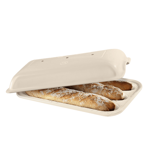 emile henry ceramic bread baker, baguette bread baker, linen
