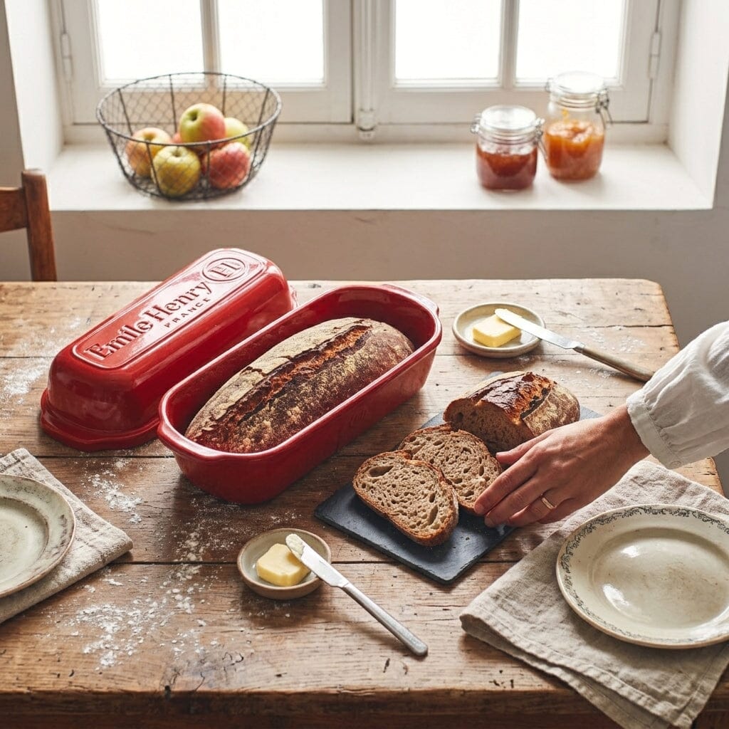 Emile Henry Limited Edition Pullman Long Loaf Bread Baker in Poppy Red